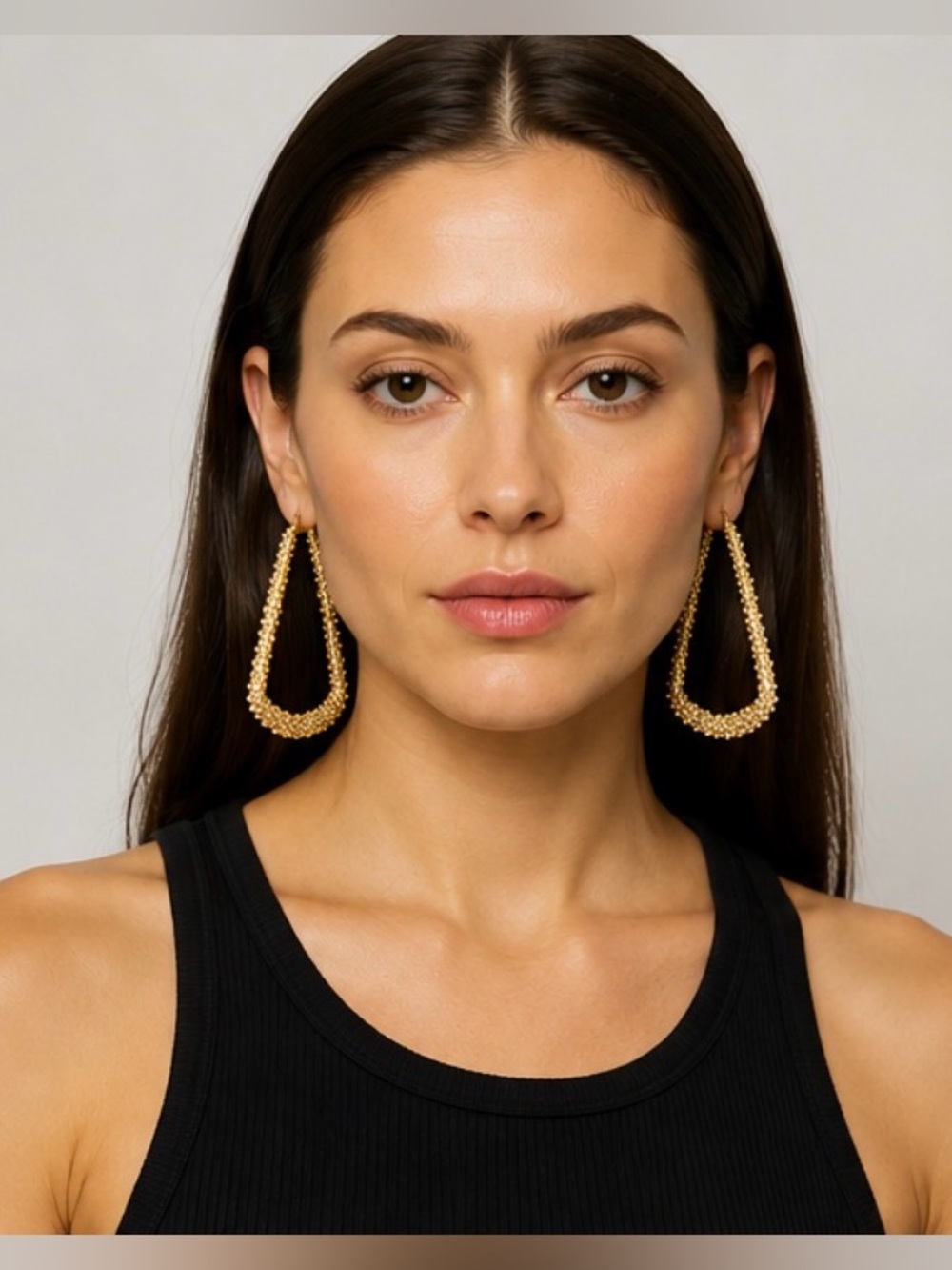 Vintage 90s Gold Tone Textured Triangle Hoop Earrings Large Statement 2.75”